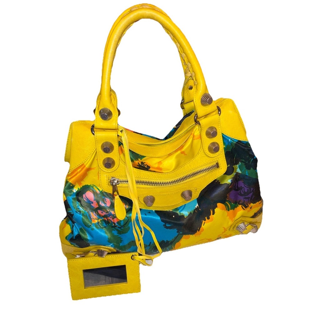 Balenciaga Yellow Floral Print Satin Giant 21 Velo Bag - Picture 1 of 16